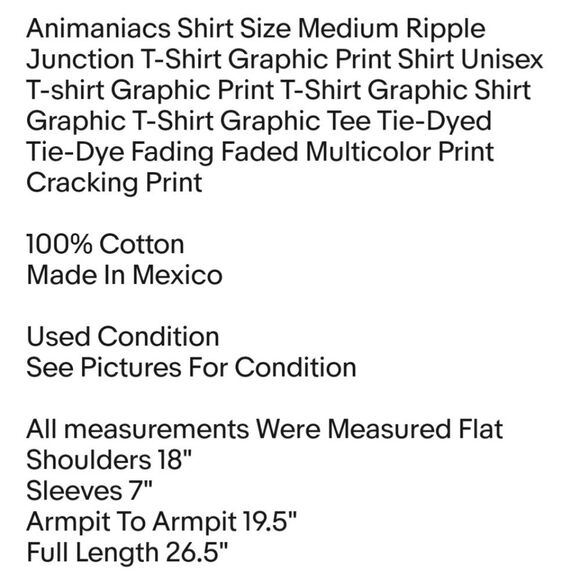 Animaniacs Shirt Size Medium Ripple Junction T-Shirt Graphic Print Shirt Unisex - Picture 2 of 7